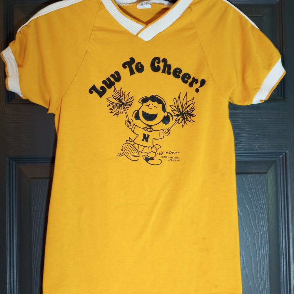 1986 Vtg Champion Tee Peanuts Syndicate Cheer Throwback Grail Ringer Shirt Rare